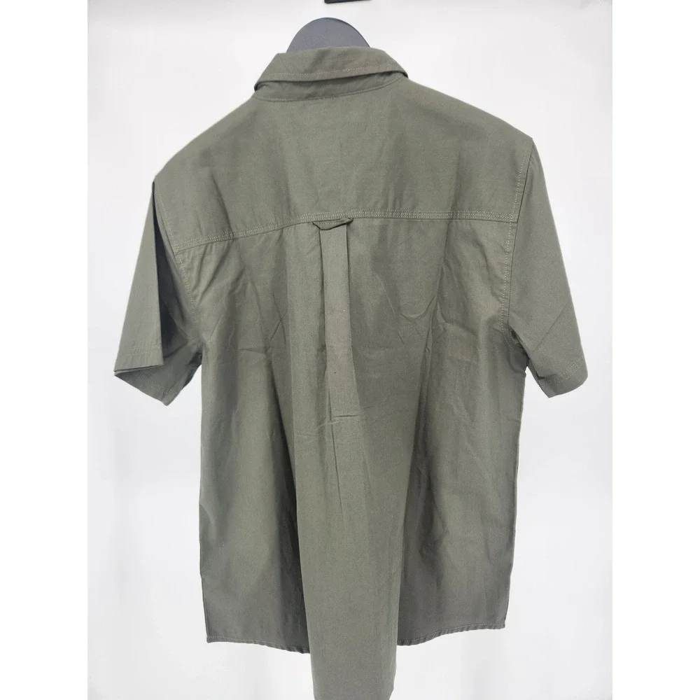 True Religion Mens Olive Green Short Sleeve Button Down Utility Shirt Size M NWT